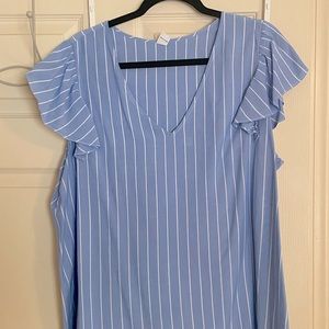 NWOT Light blue and white striped top with flutter sleeves. Size XL